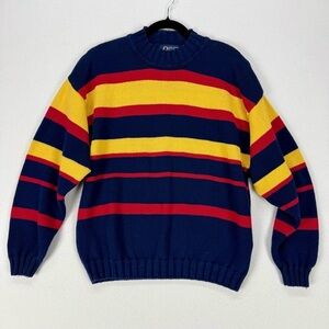 90's Vintage Muskoka Lakes Striped Knit Sweater Ramie/Cotton Blend